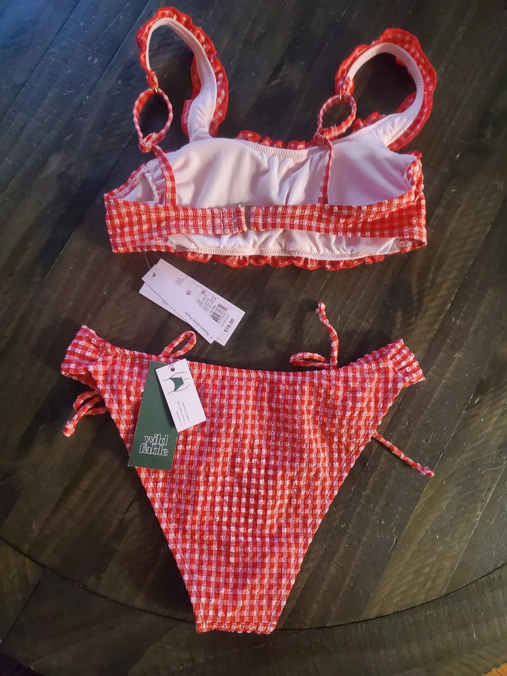 wild fable Pink & Red Gingham Ruffle Bikini Set